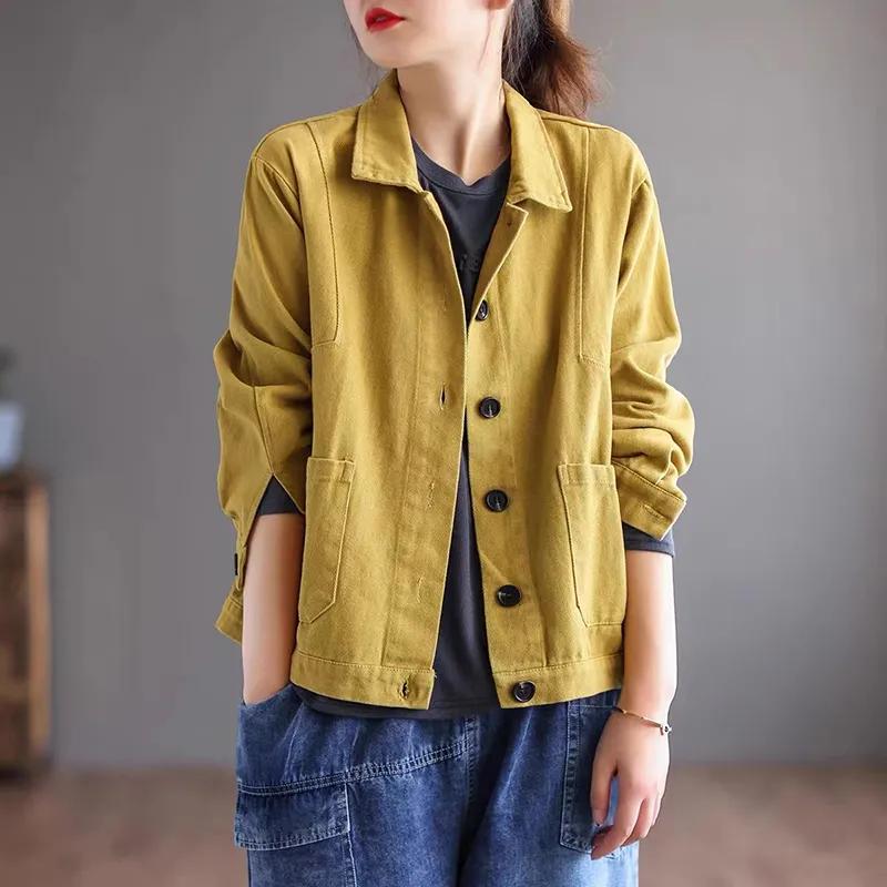 Female Autumn Pure Long Sleeve Clothing Loose Vintage Fit Slimming Lapel Tops