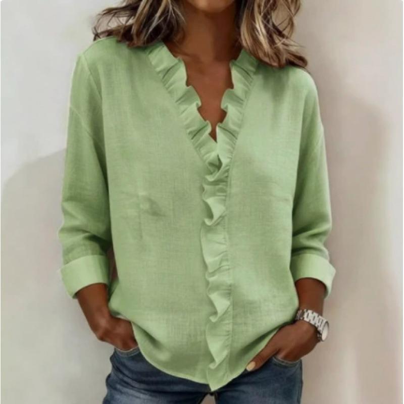 BITCED Women's Fashion Casual Solid Color Print Long Sleeve V Neck Blouses & Shirts