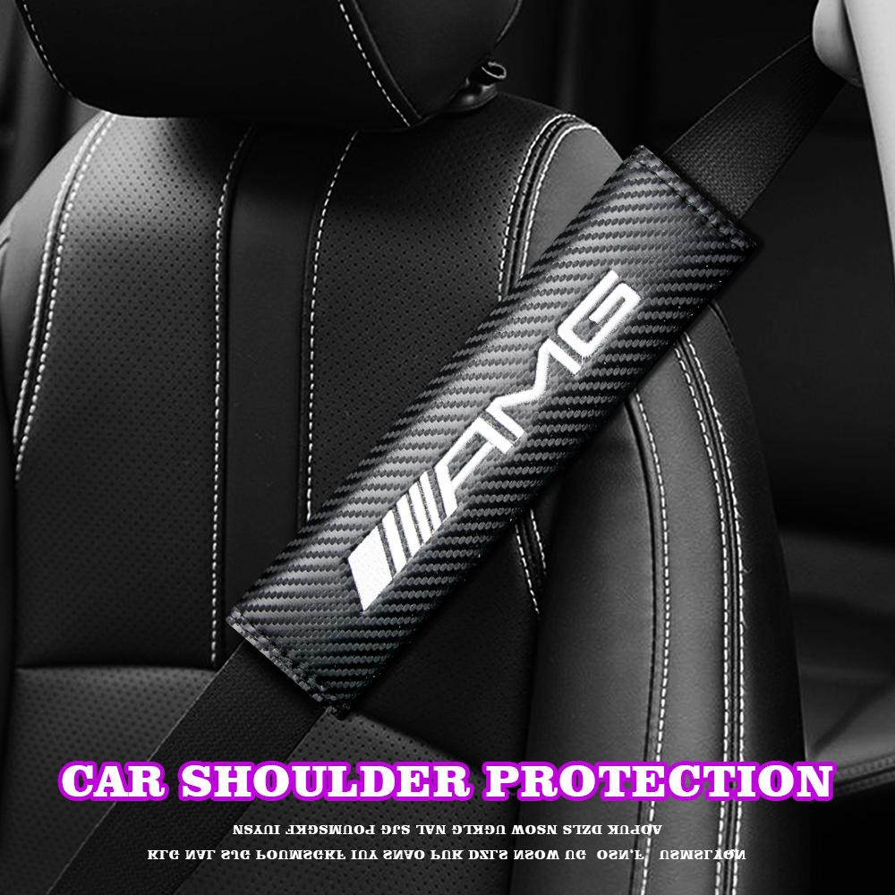 Carbon Fiber Leather Car Seat Belt Cover Shoulder Pad Neck Protection for Mercedes benz AMG C E S GLE CLC Class W204 W203 W205