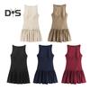 Women Summer Dress Sleeveless Bow Decor Pleated A-line Solid Color Mini Dress Back Zipper Closure O Neck Vest Dress for Dating Party