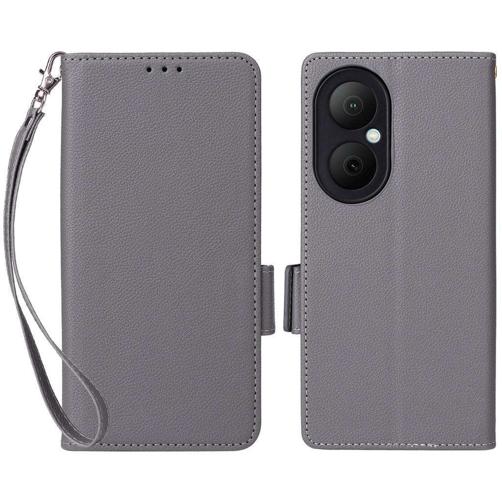 For Huawei Enjoy 80 Case with Wrist Strap Litchi Texture PU Leather Wallet Phone Cover