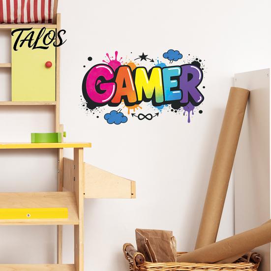 Adesivi Murali TALOS GAMER, Decalcomanie Autoadesive Senza Tracce, PVC Artistico Impermeabile, Adesivi Colorati Graffiti per Stanze E-Sports Camere da Letto Dormitori Decorazioni per Giochi