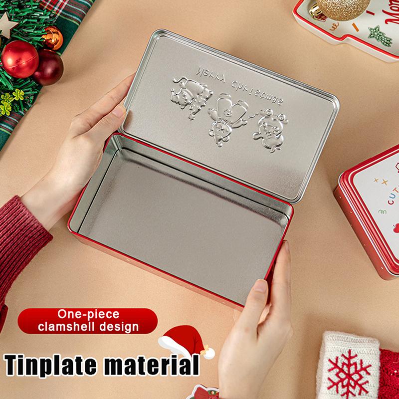 Cute Cartoon Christmas Candy Storage Box Tinplate Square Gift Box Xmas Candy Cookie Box Home Storage Large Capacity Metal Can