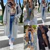 Women's Hooded Long Coat Casual Letter Print Zipper Woolen Overcoat