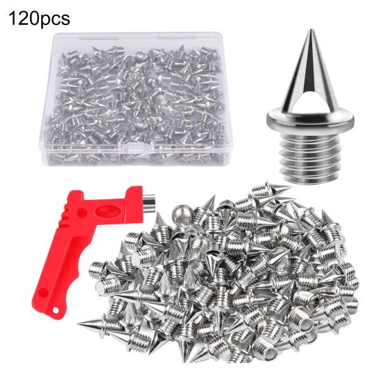 120 Pcs 45661 Inch Track Spikes Stainless Steel Pyramid Sports Shoes Replacement Spikes with Spike Wrench