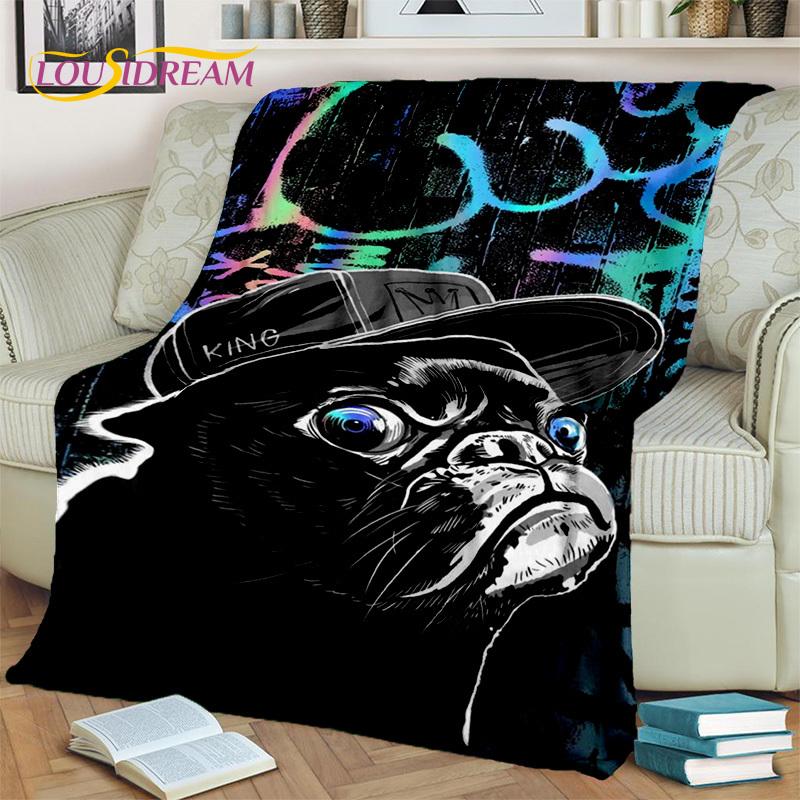 Cartoon French Pit Bull Dog Pet 3D Blanket,Soft Throw Blanket for Home Bedroom Bed Sofa Picnic Travel Office Cover Blanket Kids