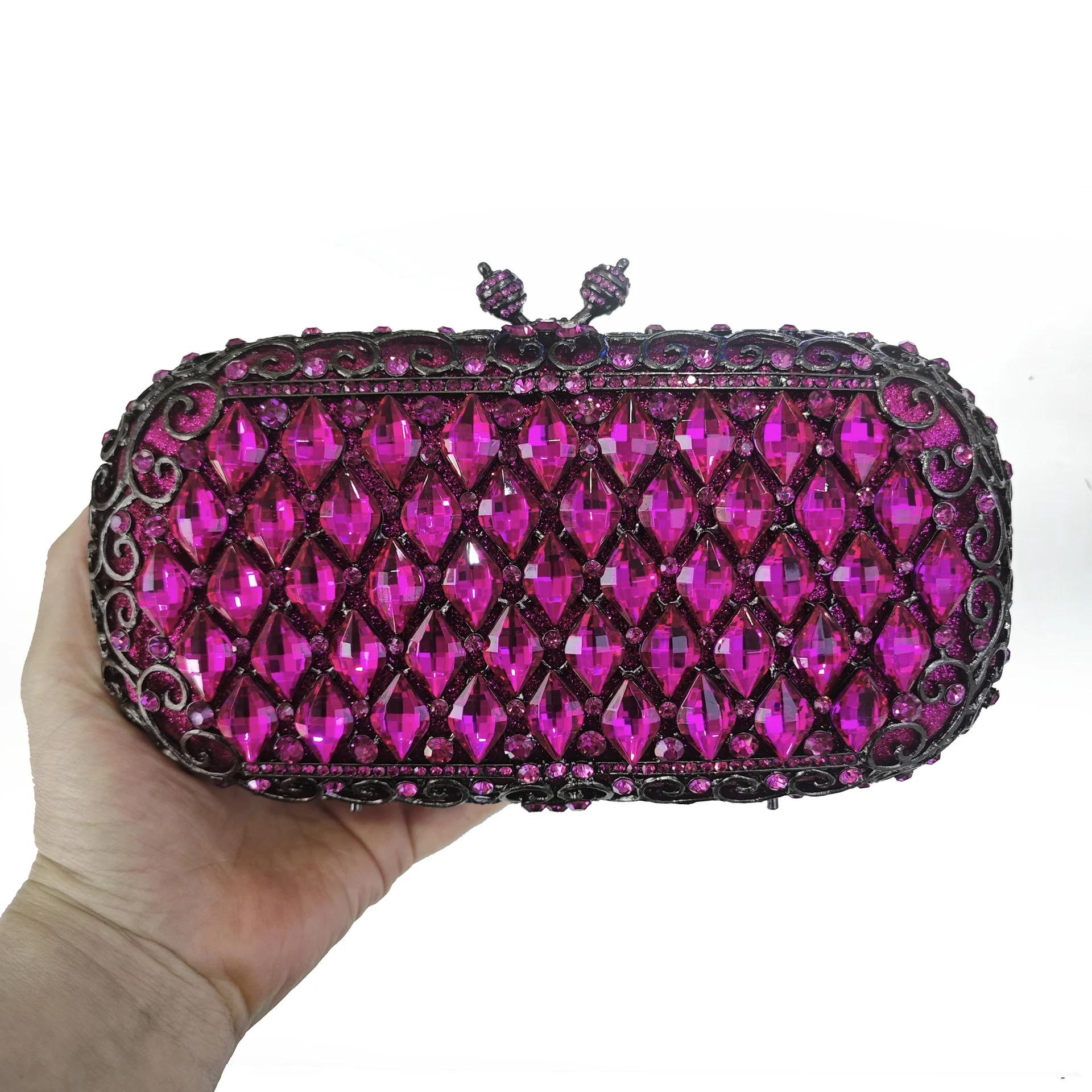 

Fushcia/Rose Red Women Rhinestones Evening Bags Bridal Clutches Wedding Party Stone Clutch Purse Bags Diamond Mianudiere Handbag 18cmX12cmX6cm
