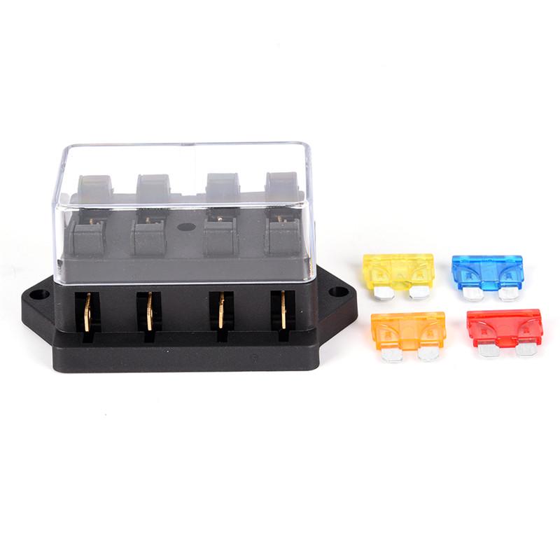 Car 4 Way Circuit Standard Ato Blade Fuse Box Block Holder 12V/24V+4 Way Fuse