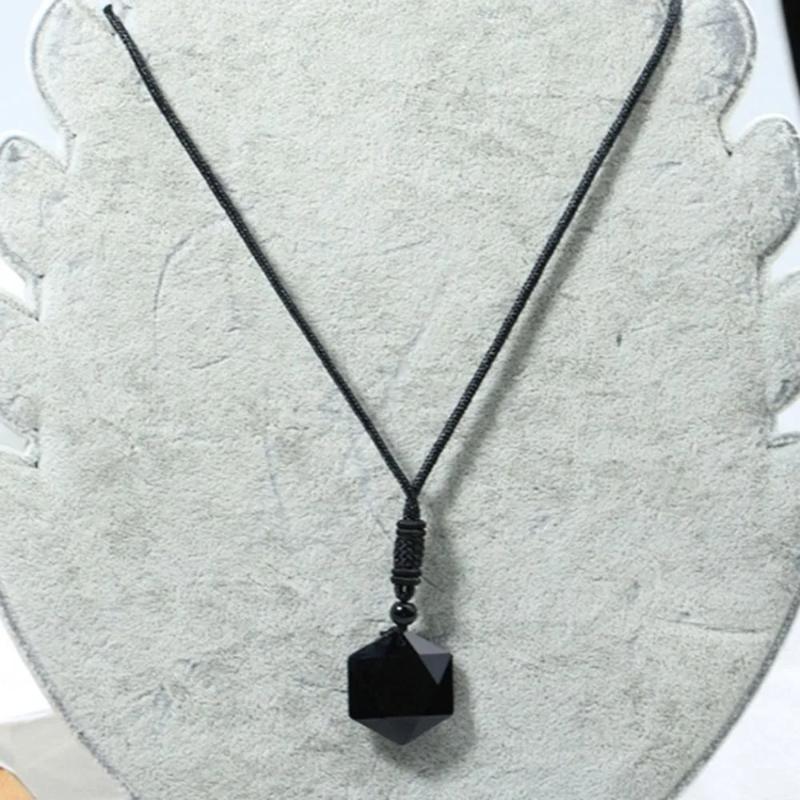 Obsidian Pendant, Pendulum, Energy Stone, Obsidian Hexagram Necklace, Men's and Women's Sweater Chain Accessories