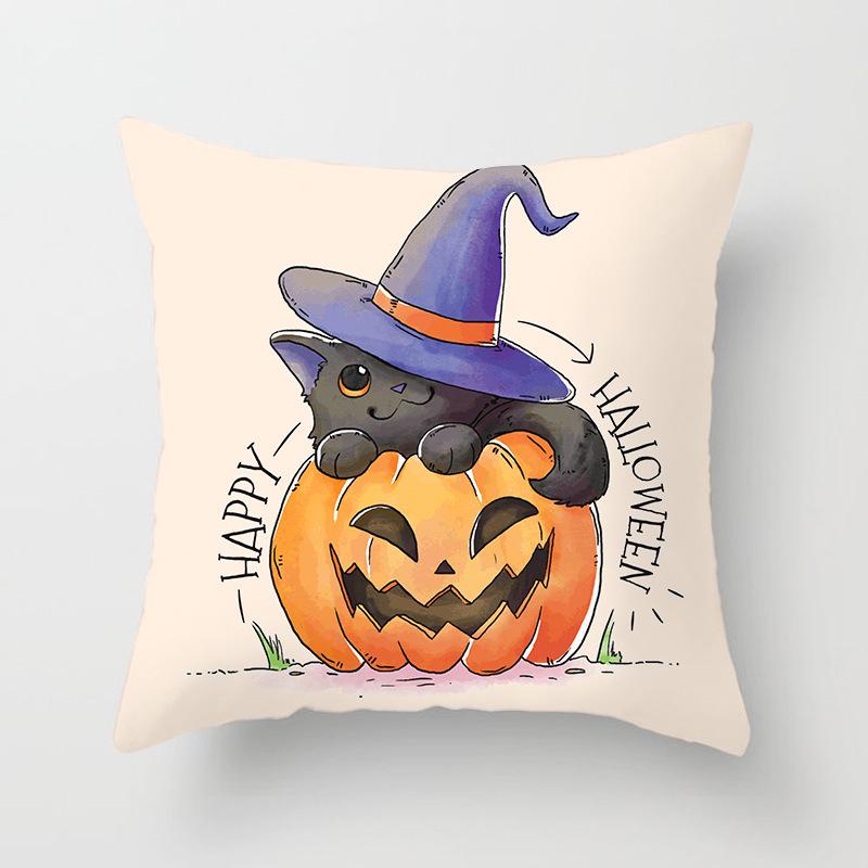 Halloween Pillow with Graffiti Letters Printed Peach Skin Home Cushion Cover Sofa Living Room Cushion Cover