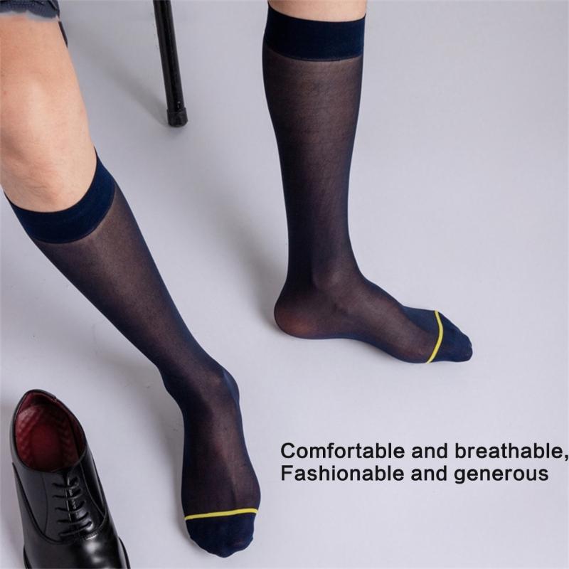 Men's Ultra Thin Nylon Dress Socks Soft See Through Breathable Calf Length Socks Long Stockings for Business Formal Wear