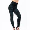 Multi Pockets Skinny Imitation Jeans Leggings Hip Lifting Ripped Holes Print Mid Waist Elastic Pants for Sports