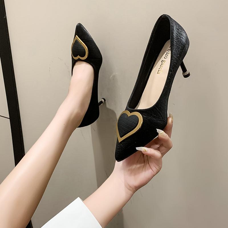 Fashion Black Flat Shoes for Woman 2024 Kawaii  Cute MediumHeel Elegant Women's Summer Footwear Pointed Toe