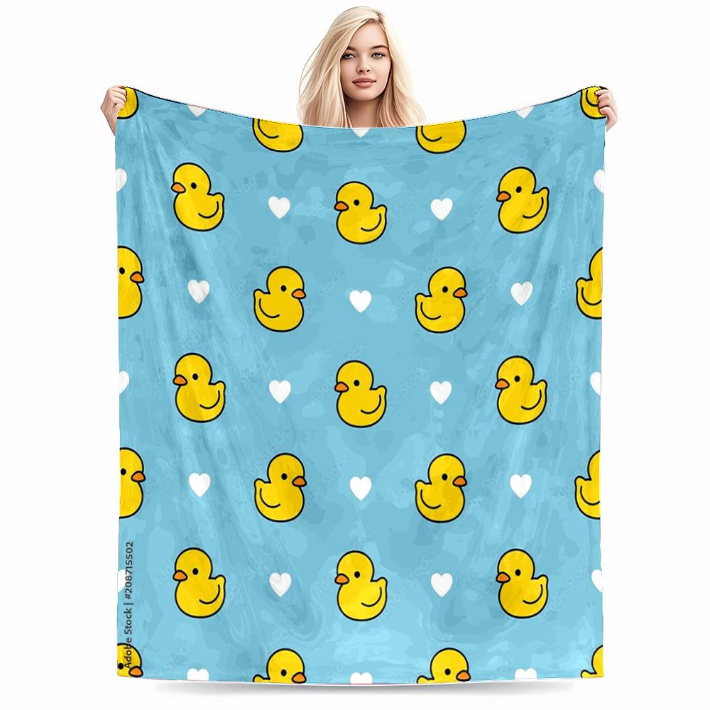 Yellow Duck and Heart Pattern Flannel blanket for bedroom, living room, sofa, and nap