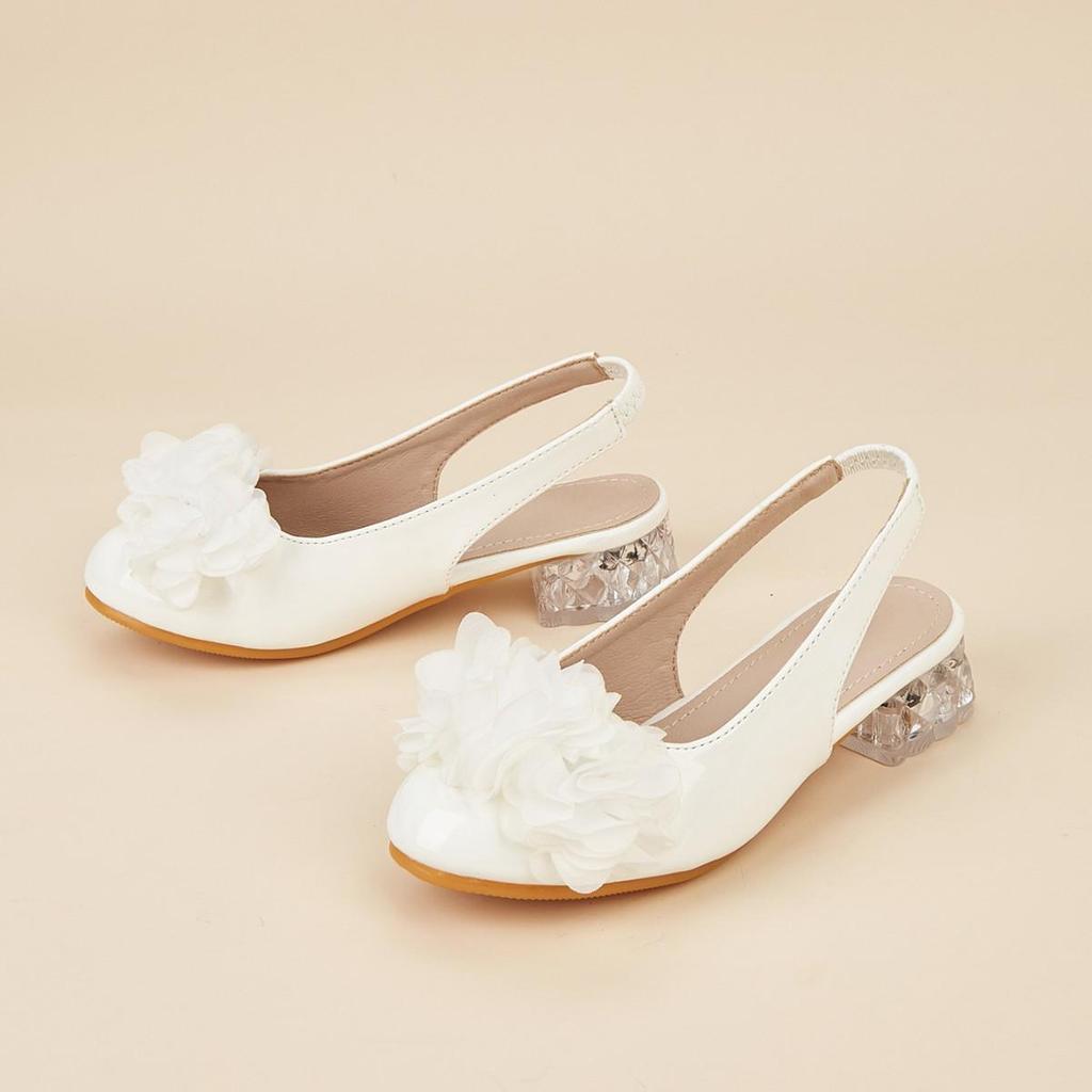 2025 Winter Lace Flower Crystal Heel Princess Shoes for Girls