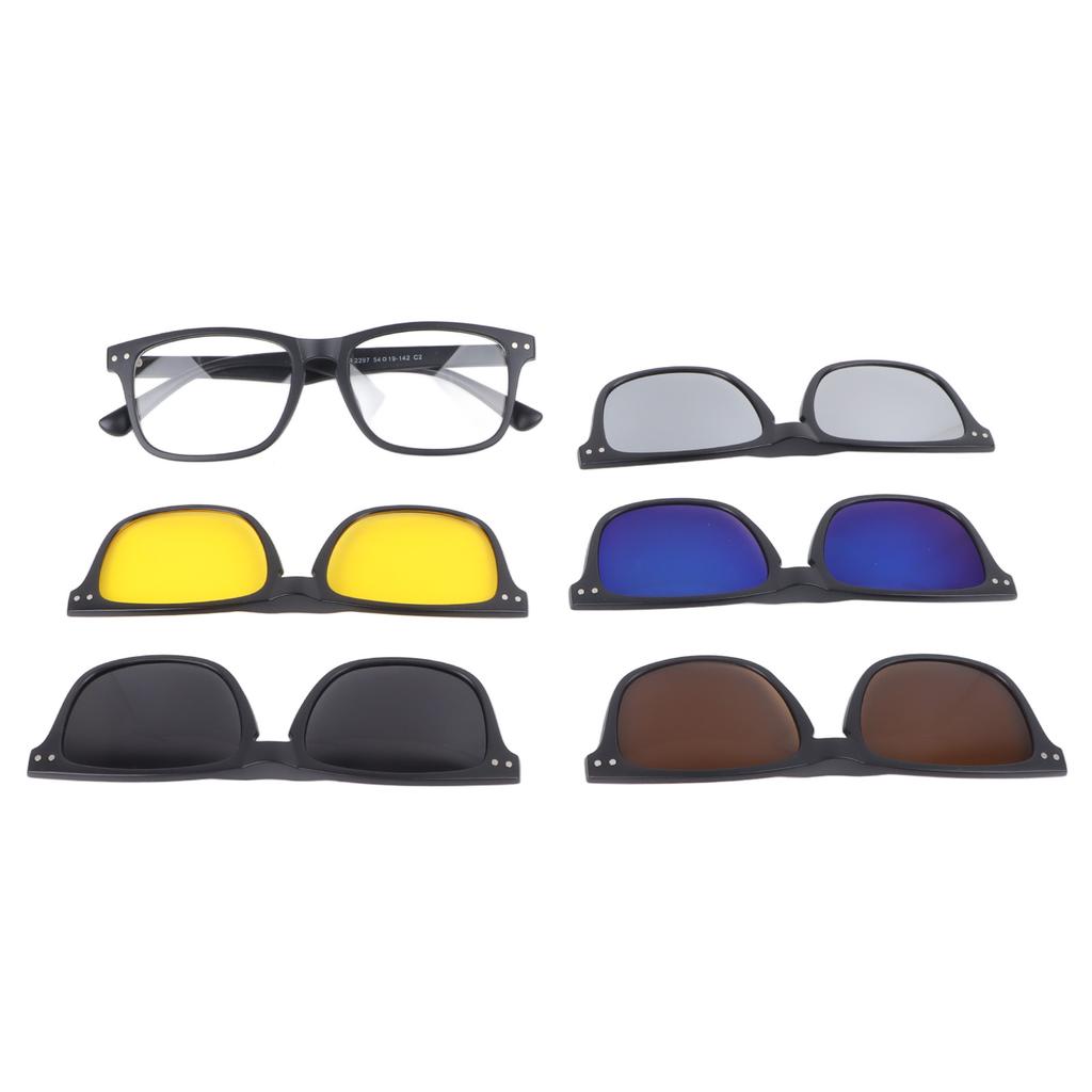 Magnetic Clip On Sunglasses UV Protection TR Rectangular Frame Stylish Clip On Night Driving Glasses 5 Clips