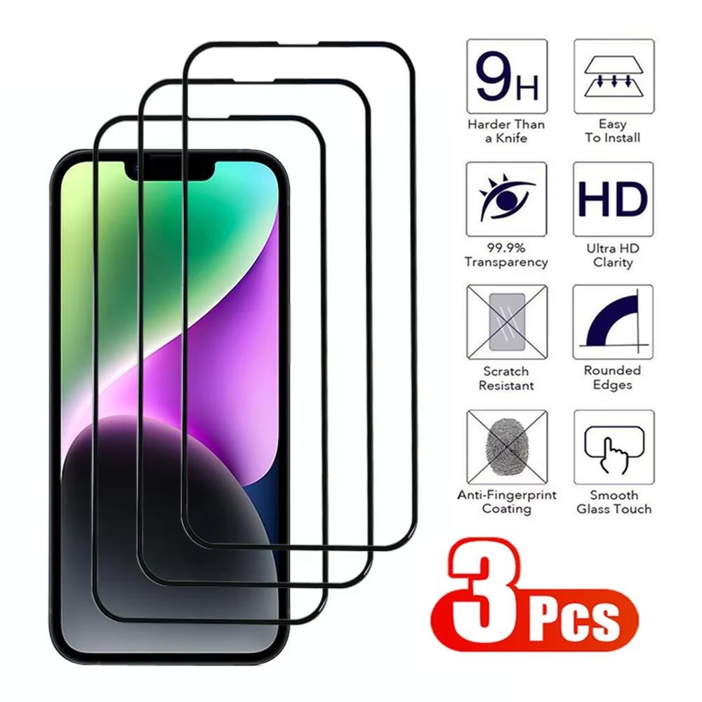 3Pcs Tempered Glass for iPhone 16 14 13 11 15 Pro Max Mini Screen Protector for iPhone XR X XS MAX 7 8 Plus SE Protective Glass