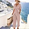 European & American Women's Fashion: Solid Color Irregular Short Sleeve Summer Set