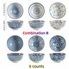Japanese style blue and white hand painted 4.5 inch ceramic bowl, retro style rice bowl for home use.