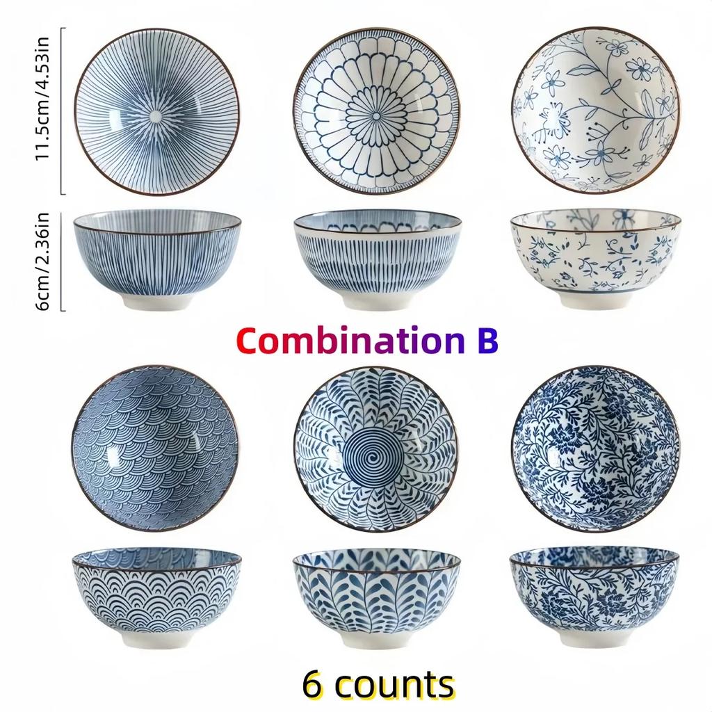 Japanese style blue and white hand painted 4.5 inch ceramic bowl, retro style rice bowl for home use.