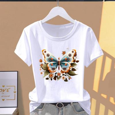 (Asiatische Größe) Grafik T-Shirt T Kleidung Schmetterling Süßer Trend Niedlich Lässig Mode Druck Weiblich Lässig Damen Oberteil Damen Kurzarm T-Shirt