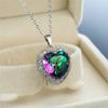 Rainbow Cubic Zirconia Heart Pendant Necklace Heart Stone Silver Clavicle Chain For Women Anniversary Jewelry