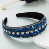 Women Headband Mini Stone Decor Rhinestone Rich Colors Wide Band Elastic Hair Decoration Anti-slip Turquoise Dating Hair Hoop Hair Accessories
