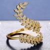 Graceful Leaves Both End Of Open Ring Copper Color Girl Cocktail Party Rings Shine Crystal Zircon Fashion Women Jewelry