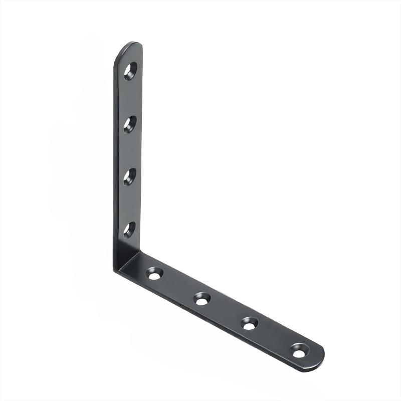 Black L-shaped Bracket - Heavy-duty Corner Bracket with Screws for Wooden Bookshelves, Steel Structure Right Angle Support