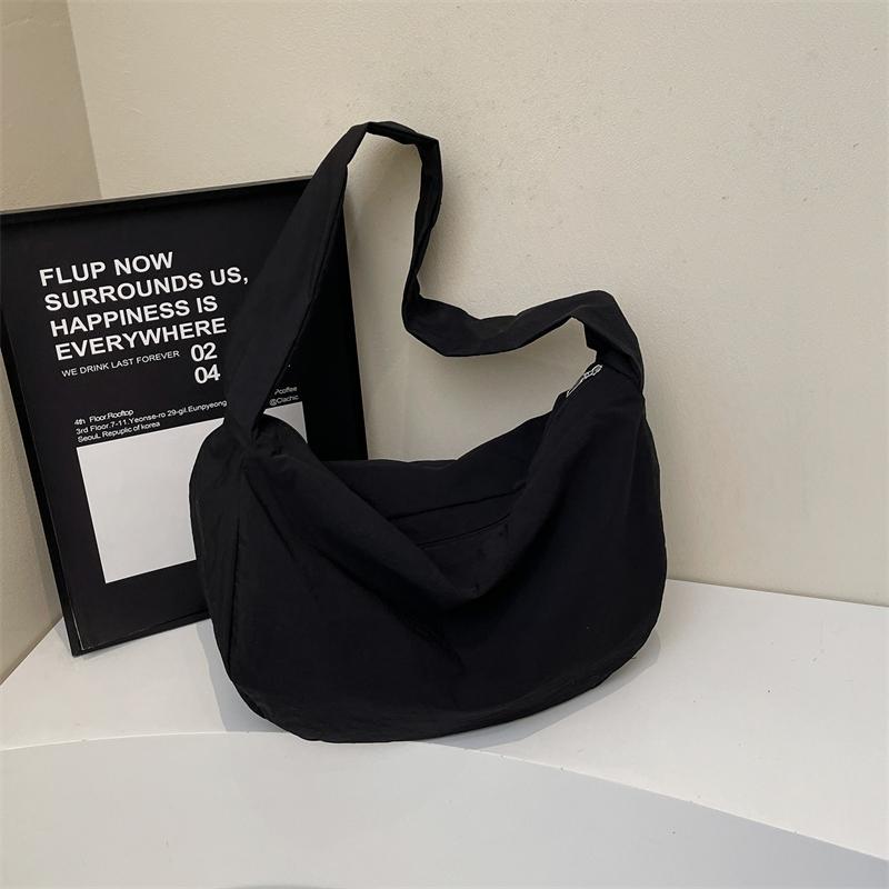 Canvas Bag Women's Dumpling Bag Solid Color Shoulder Bag Large Capacity Crossbody Bag