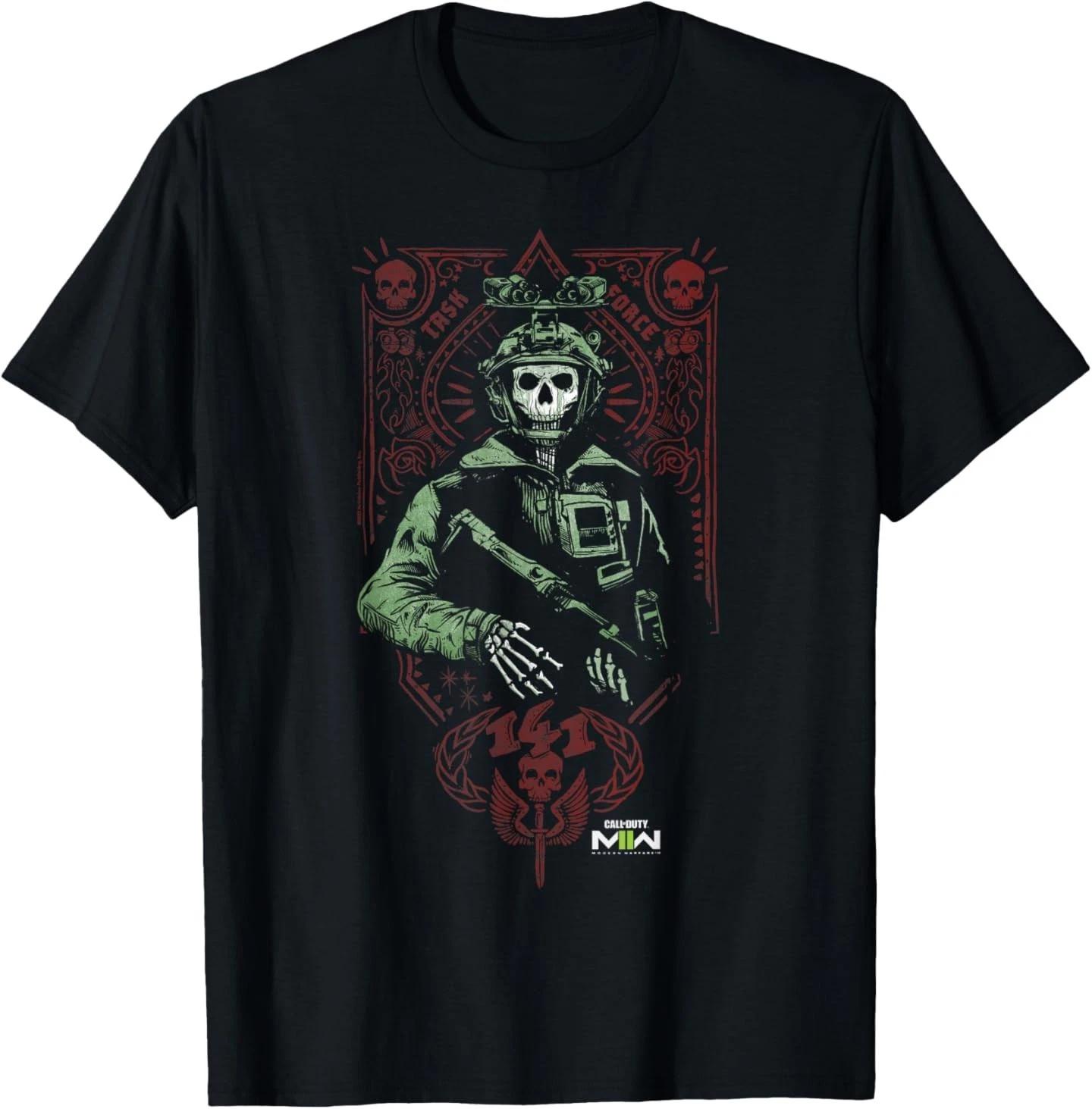 Modern Warfare 2 Ghost Playing Card Portrait 100% Cotton T-shirt Mens Tees Top 4XL