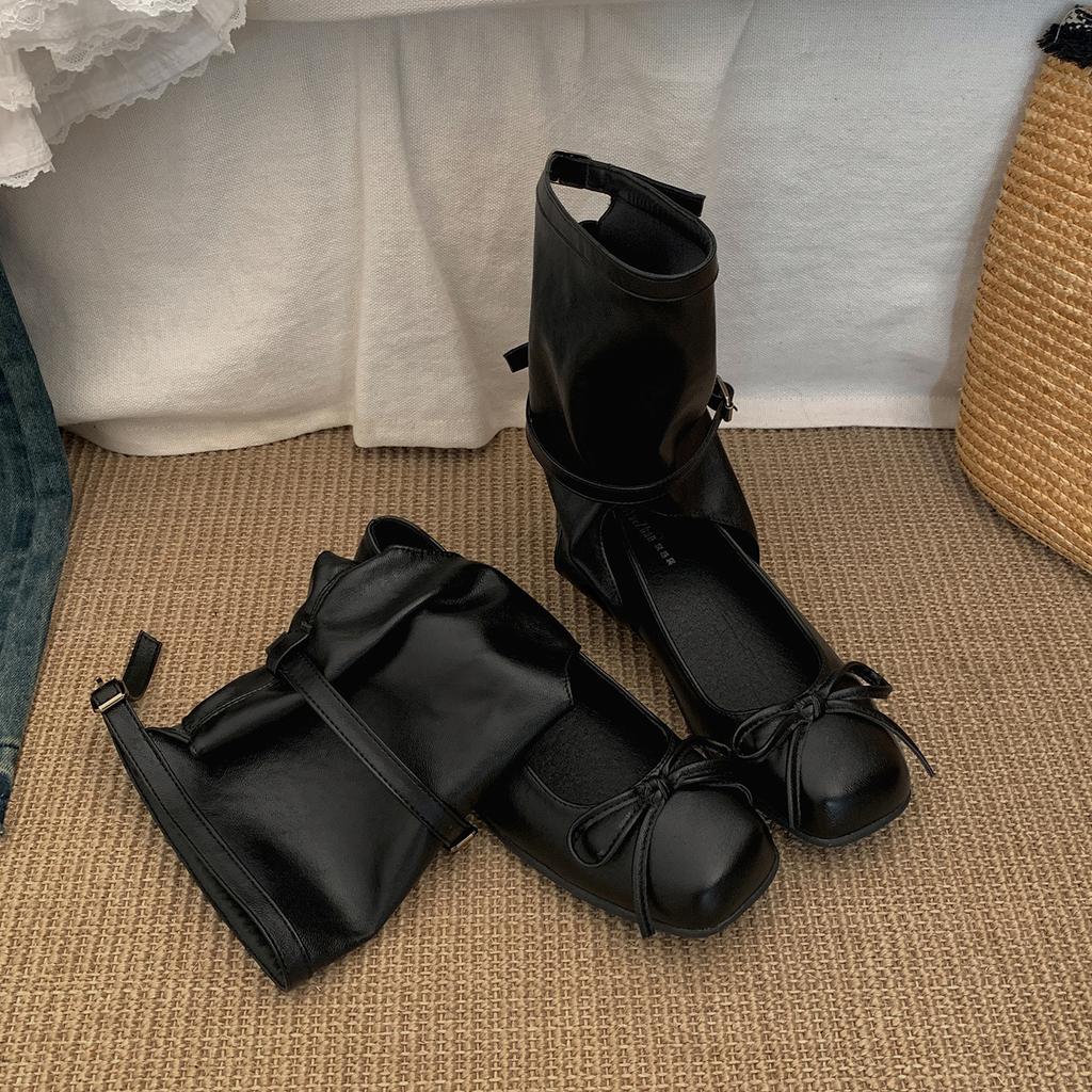 Popular black high-end platform boots women's 2025 new summer skirt versatile ballet style heightening short boots