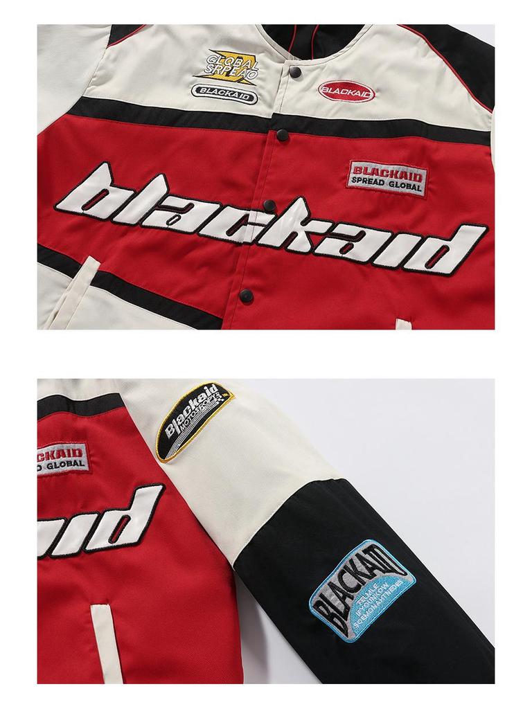 Unisex retro závodní vyšívaná bunda - Americký a evropský pouliční styl, design pro motorkáře a baseball pro podzim/zimu
