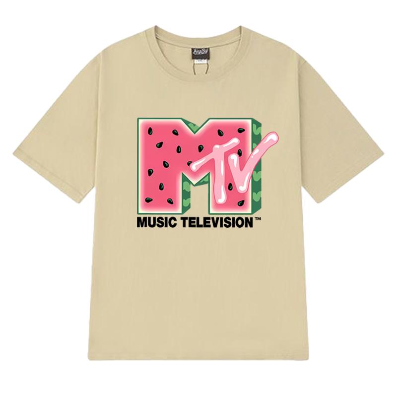 

High Quality MTV Music Television Watermelon Graphic Short Sleeve Tshirts Unisex Women Fashion Y2k T Shirt Unisex 100 Cotton Tops 3XL