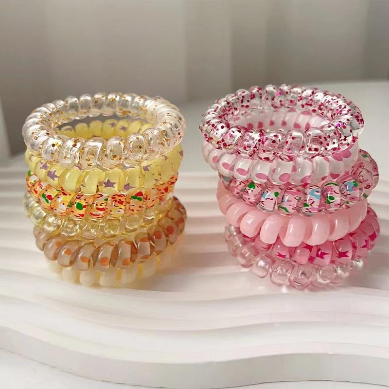 6 Stück/Set Damenmode Telefonkabel Elastisches Haarband Bunt Bedruckt Spiralkabel Gummiband Haargummis Haaraccessoires Geschenk