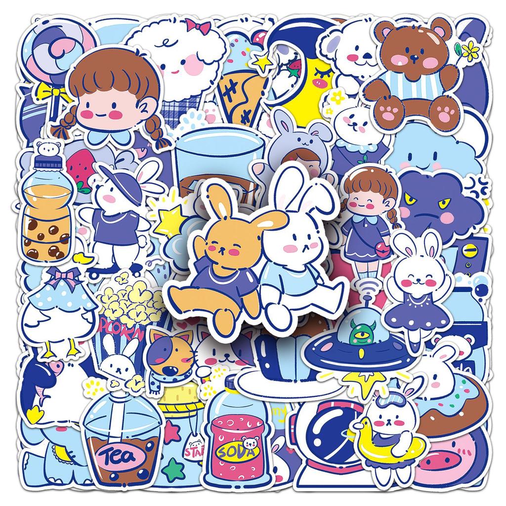 52 original cartoon blue personalized cartoon hand drawn children's rewards Guka decoration luggage phone stickers