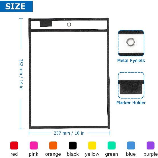 Tamaki 8 Pack Dry Erase Pockets Sleeves with Rings, 10 x 14 Inch Ticket Holders Clear Plastic Sheet Protectors for Teacher Classroom Supplies, 8