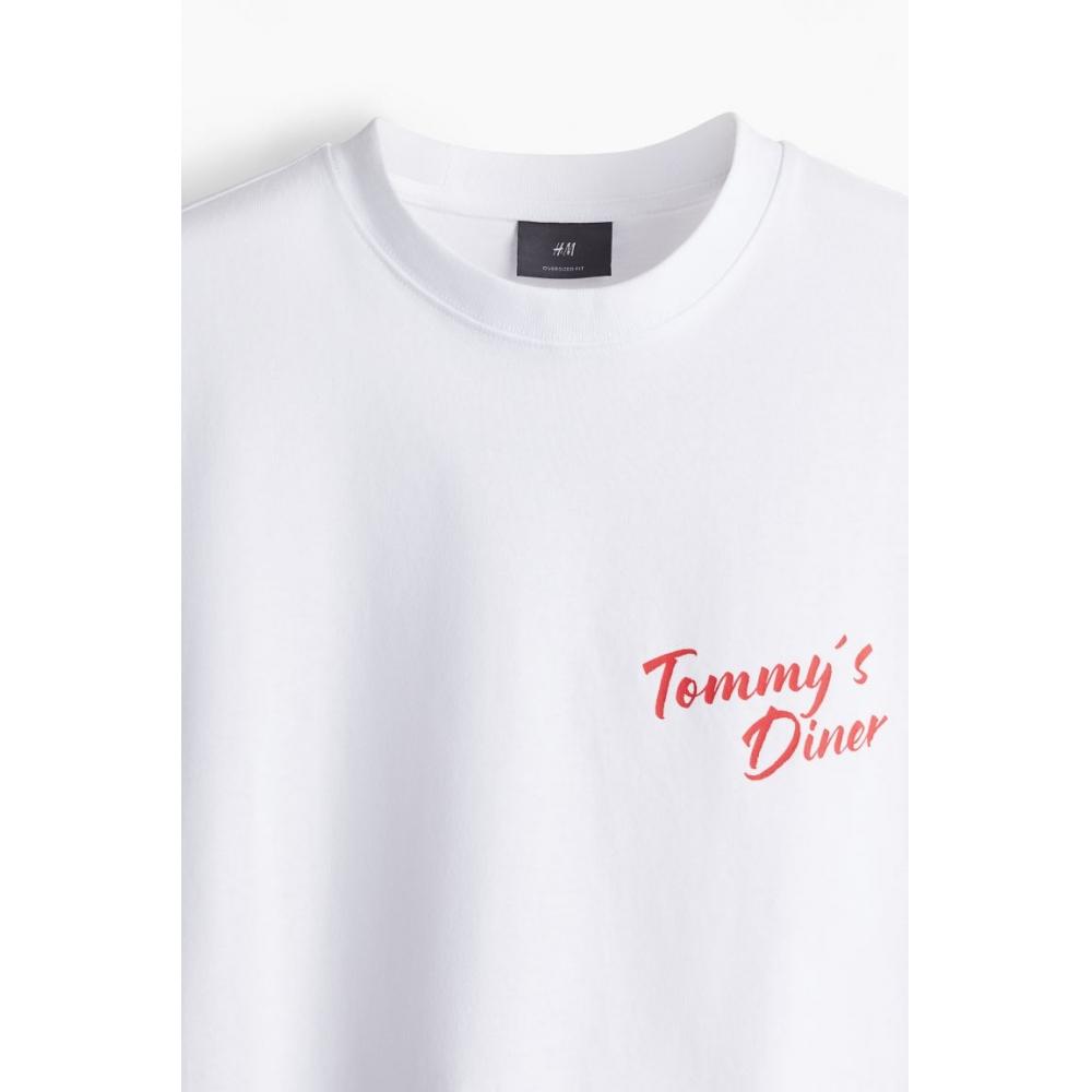 H M PrinTed T SHirT OverSized fiT wHiTe ToMMy S Diner