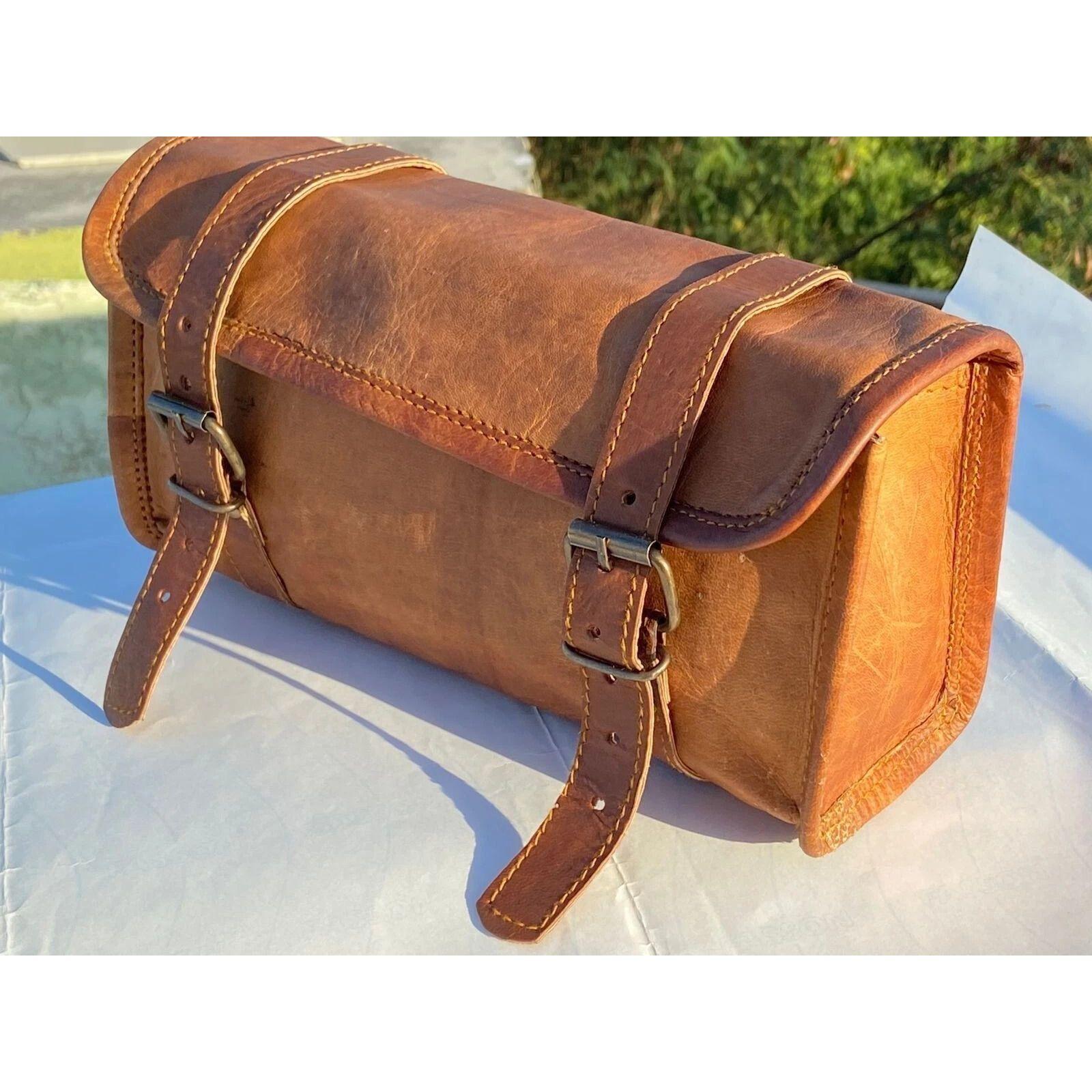 

Bag Tool Saddle Motorcycle Luggage Leather Pouch Side Bags Storage Brown Pannier 9 x 5 x 4 in