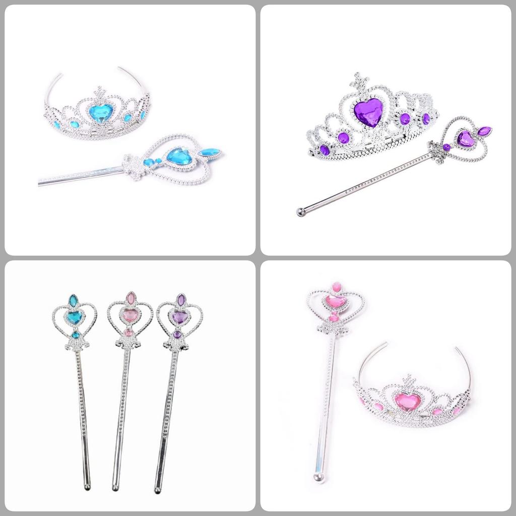 APOSITV Kinder Prinzessinnen Diadem und Zauberstab Set 2 Stück, Prinzessinnen Zauberstab Spielzeug für Kinder und Mädchen (blau)