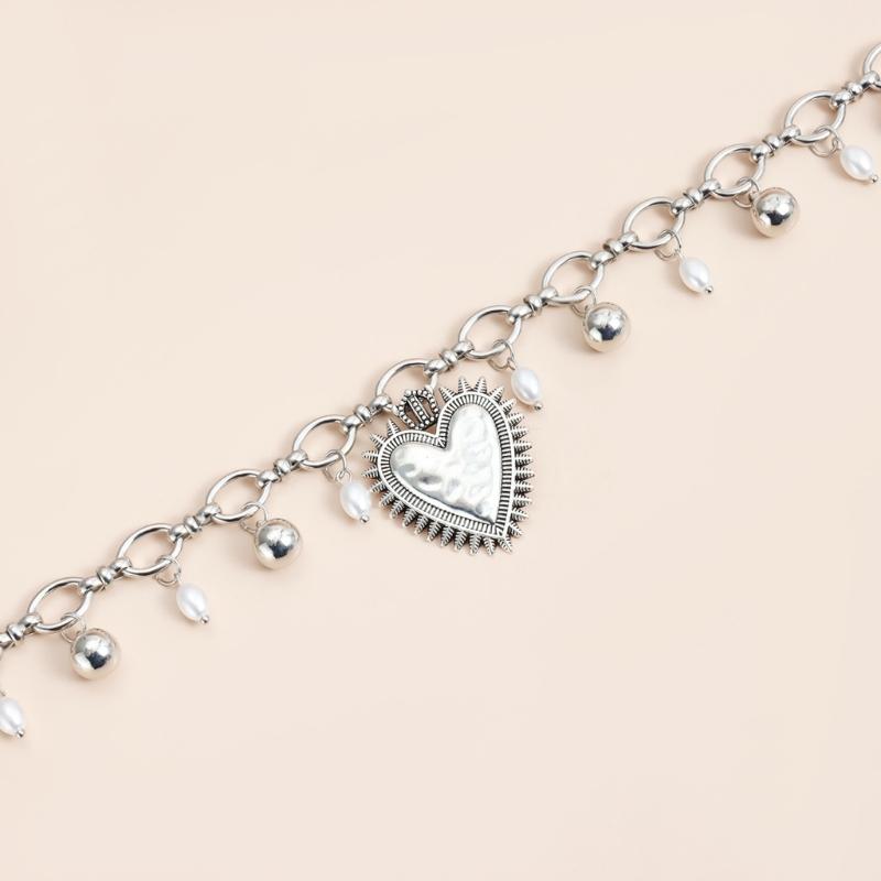 Distressed Heart Shaped Thorn Pendant Necklace With Imitation Pearls Adjustable Clavicle Chain Gift For Her