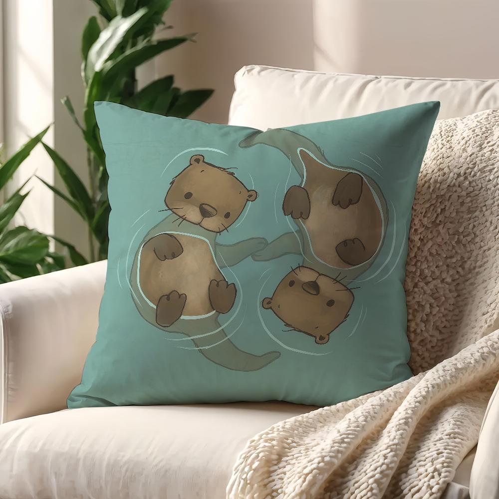 A Cute Little Sea Otter cushion cover For Pillow Printing Sofa Decoration Home Car Room Coffee Shop Office Nordic Simplicity
