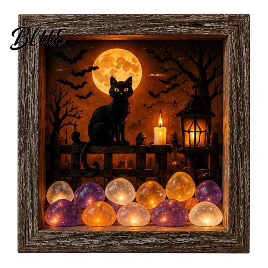 Handmade Halloween Room Decorations DIY Shadow Box Night Light Kit 8.5 Inch Wooden Frame LED Craft Set with Seasonal Mantelpiece Decor Sets Luminous