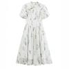 Women's Summer Qipao Dress: Chinese-Inspired Floral Print, Waist-Cinching, Puff Sleeves, Zipper, Mid-Length A-Line