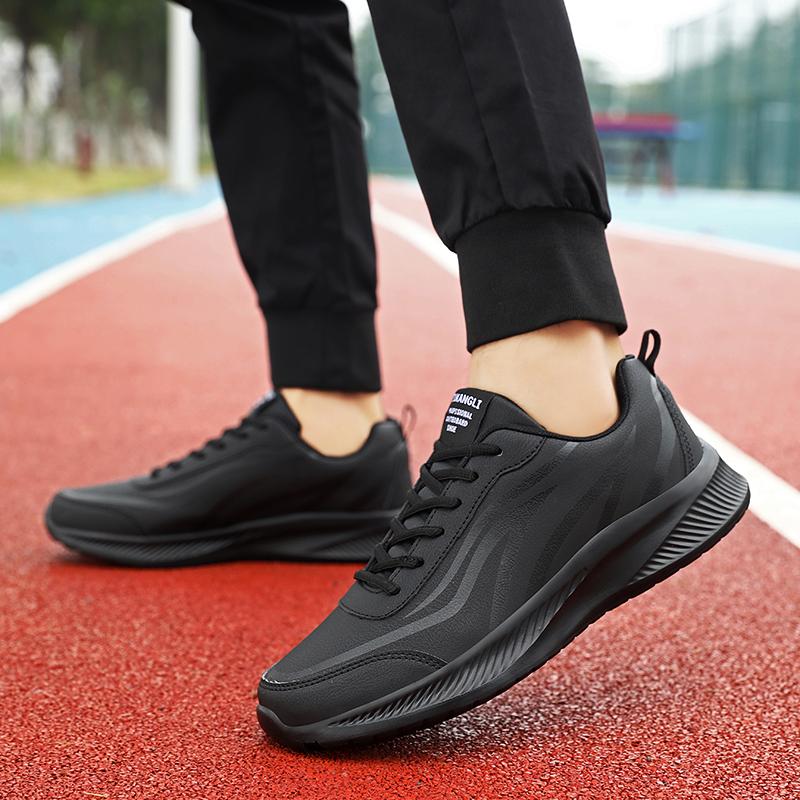 PU Leer Hardloopschoenen Heren Casual Sneakers Fitness Trainers Waterdichte Sportschoenen Zachte Zool Sneakers
