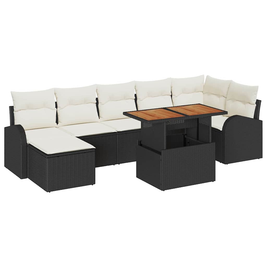 Garden Sofa Set with Storage 8 pcs Black Poly Rattan