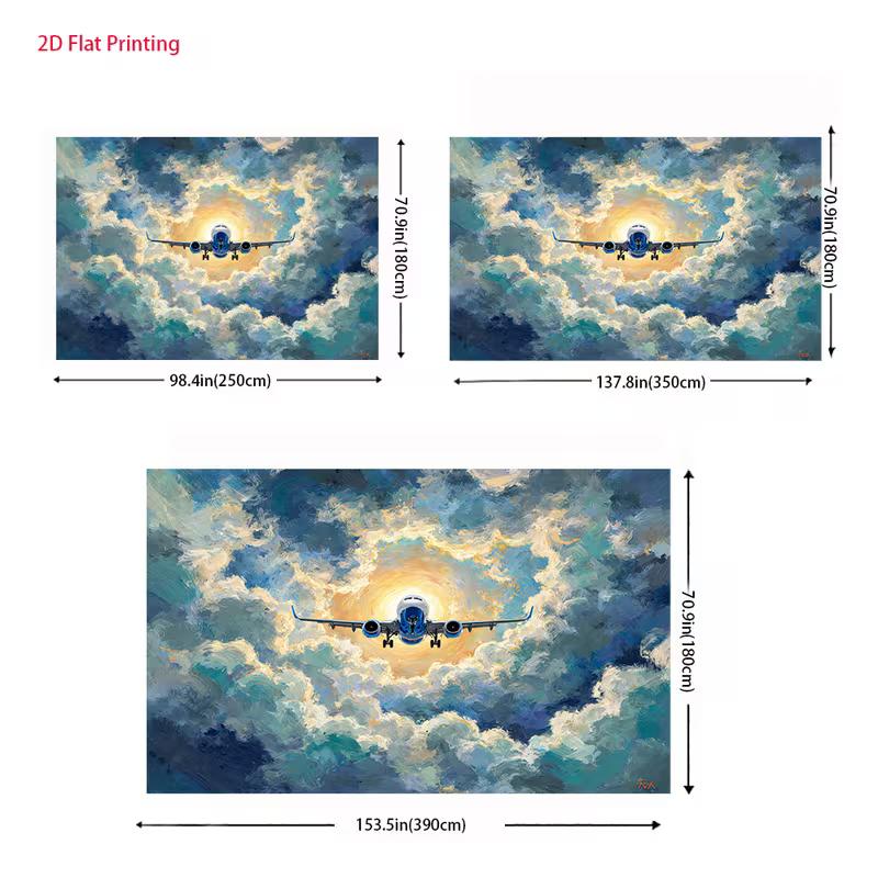 2D Sunlight Cloud Airplane Backdrop for Travel Agency Event Decoration
