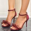 Fashion 2025 Summer New Women's Lace Ruffle Sandals with Stiletto Heel Buckle Straps Plus Size Cover Heel Evening Party Sandals Shoes