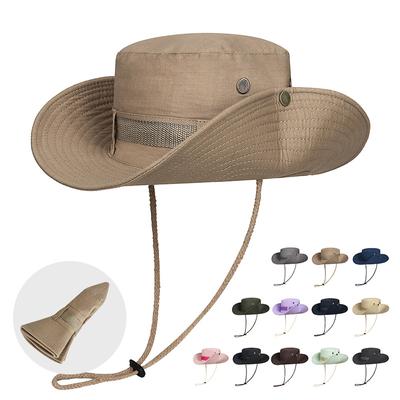 Female Drawstring Big Eaves Fisherman Hat Hiking Shading Sun Protection Leisure Western Hat Outdoor Mountaineering Pure Cotton Fishing Hat