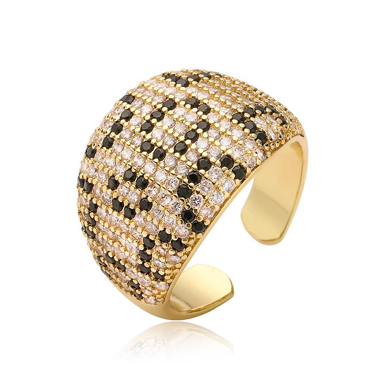 

HECHENG,Exquisite Light Luxury Leopard Print Inlaid With Two-Tone CZ Stone Brass Ladies Jewellery Open-end Adjustable Ring resizable золотой